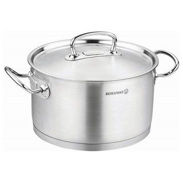 Korkmaz Stainless Steel Stockpot with Lid and Handles,  Silver, 6.5 Quart
