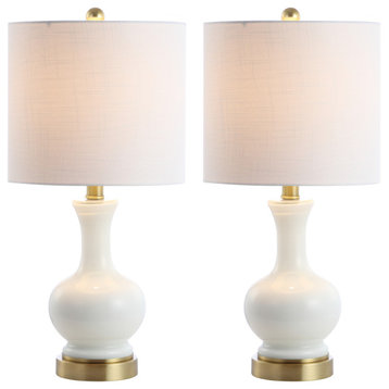 Cox 22" Glass and Metal Led Table Lamp, Set of 2, White and Brass Gold
