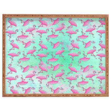Deny Designs Madart Inc Pink And Aqua Flamingos Rectangular Tray
