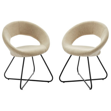 Dining Chair, Set of 2, Beige Black, Fabric, Modern, Cafe Bistro Hospitality