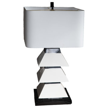 Glossy Black Table Lamp, Black and White