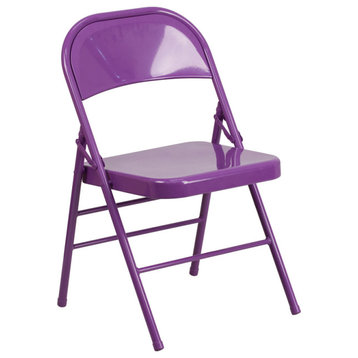 2 Pack HERCULES COLORBURST Series Triple Braced & Double Hinged Folding Chair, Impulsive Purple