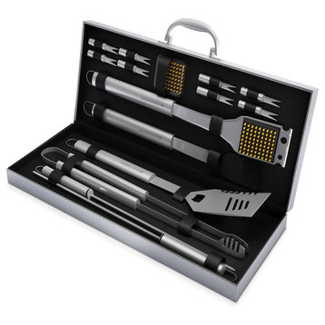BBQ Grill Tool Set- 16 Barbecue Accessories With Aluminum Case By Home Complete