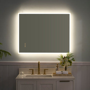 Frameless LED Bathroom Mirror With Dispersed Lighting Defogger Dimmer, 40"x32", Rectangle