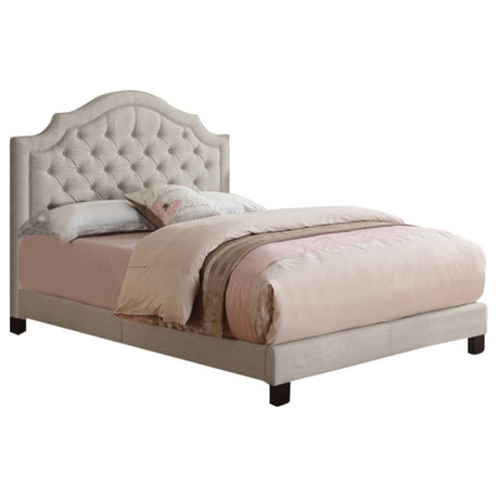 Rosevera Angelo Tufted Upholstered Panel/Platform Bed, Beige, Queen