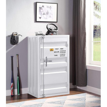 Metal Frame Chest With Single Door, White Finish
