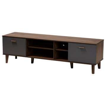 Farrelly Mid-Century Modern Two-Tone Walnut Brown and Gray Wood TV Stand