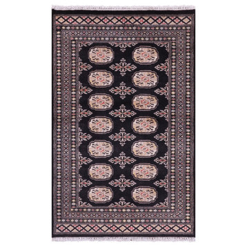 Black 2' 7" X 4' 0" Hand Knotted Silky Bokhara Rug - Q21772