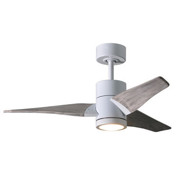 Super Janet 3-Bladed Paddle Fan With LED Light Kit, Gloss White Finish With Barn Wood Blades, 42"
