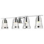 Z-lite - Z-Lite 1923-4V-CH-LED Four Light Vanity Ethos Chrome - Upbeat and delightfully appealing, this chrome finish steel four-light vanity offers a touch of maritime charm for a contemporary bath space. Indulge in a love of heady chiseled glass and enjoy energy-saving integrated LED technology.