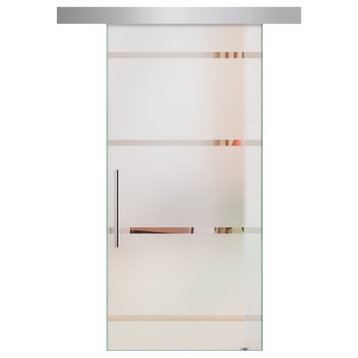Sliding Glass Door With Frosted Design ALU100, 34"x84", T-Handle Bars, Left