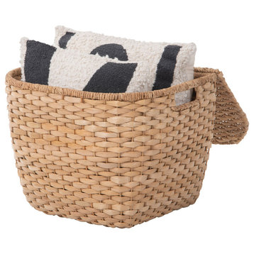Oval Seagrass Wall Trunk, Storage Basket With Lid and Flat Backside, Natural