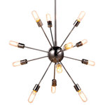 Gatsby Luminaires - Sputnik 12-Light 30" Chandelier, Polished Nickel, Standard - Transitional and chic this twelve light steel chandelier will add vintage and industrial look to any room of your home. Sunburst like pattern, each arm ending with exposed bulb. Stylish and creative this chandelier will provide plenty of light for any space while adding unique statment.