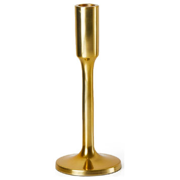 Serene Spaces Living Shiny Modern Gold Candlestick Holder, 2 Size Options, Small