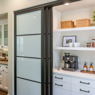 San Diego Kitchen Beverage Nook with Frosted Glass Barn Door