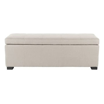 Contemporary Storage Bench, Beechwood Frame With Soft Linen Upholstery, Taupe