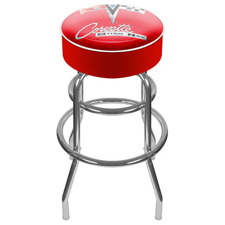 Corvette C2 Red Padded Swivel Bar Stool