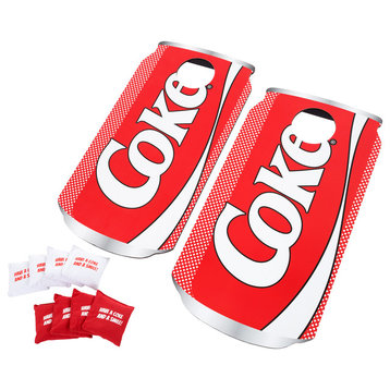 Coca Cola Cornhole Outdoor Game Set, Wooden Corn Hole With 8 Bags by Hey! Play!