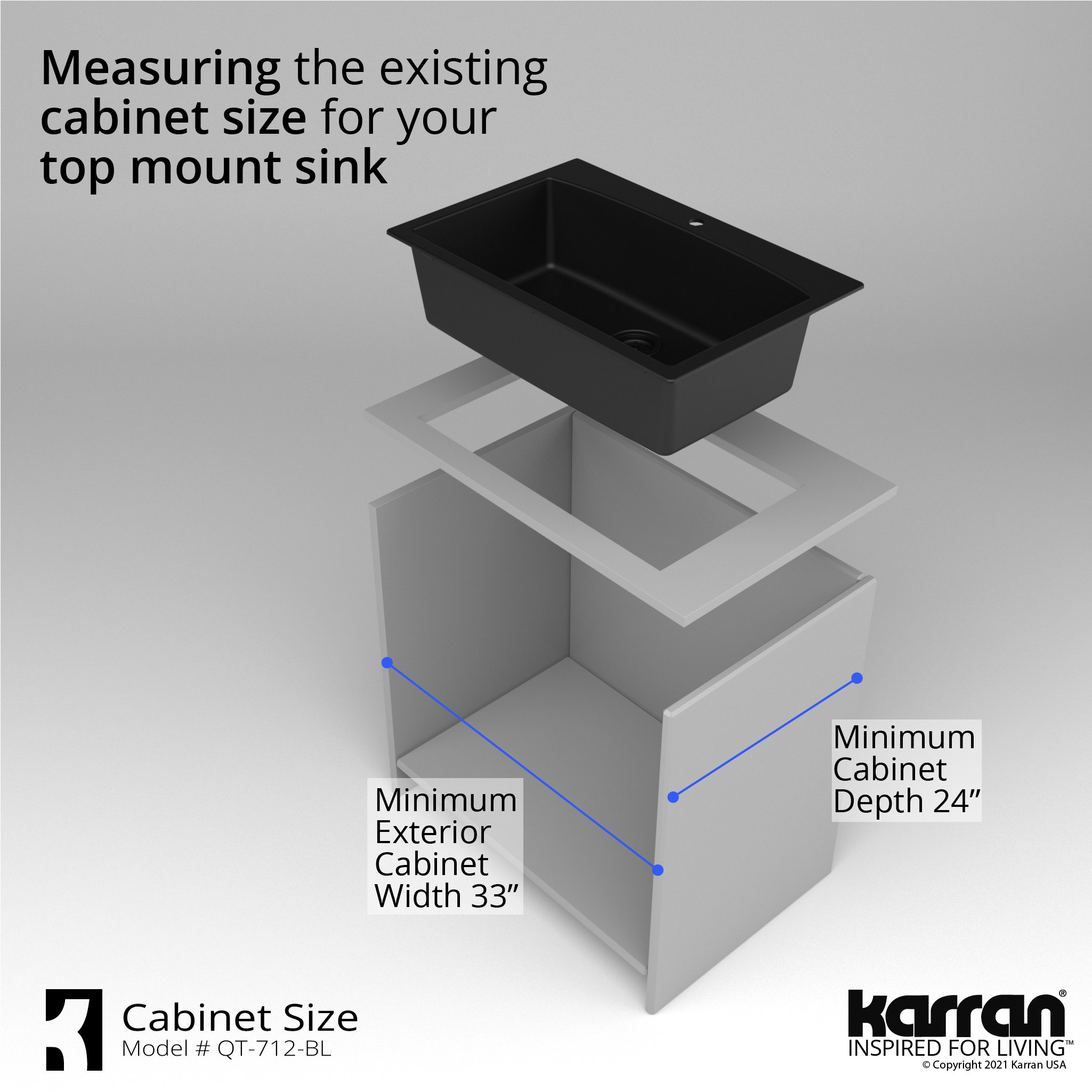 Karran Drop-In Quartz Composite 33" 1-Hole Single Bowl Kitchen Sink Kit, Black
