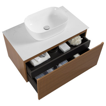 Simon Series Wall Mount Vanity With a Porcelain Vessel Sink, 36"