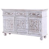 Rustic Solid Wood Hand Carved 3 Drawer Sideboard