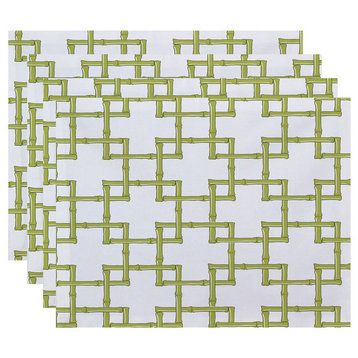 18"x14" Bamboo 2, Geometric Print Placemat, Green, Set of 4