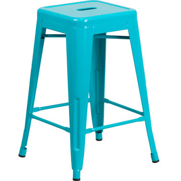 24" High Backless Crystal Teal-Blue Indoor-Outdoor Counter Height Stool