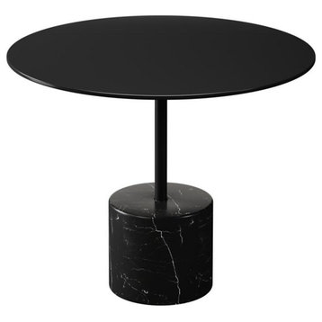 Maklaine 17.3 inches Mid-Century Marble and Metal Coffee Table in Black