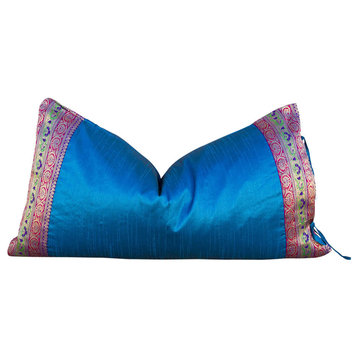 Jazlin Large Festive Indian Silk Queen Lumbar Pillow Cover