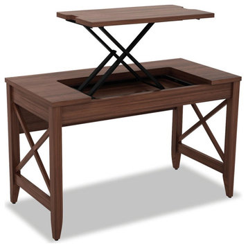 Modern Desk, X-Shaped Sides & Unique Lift Up Portion of Top Surface, Walnut
