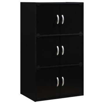 Hodedah 3 Shelf 6 Door Multi-Purpose Wooden Bookcase in Black Finish