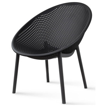 Modern Outdoor Chair, Perforated Egg Shaped Plastic Seat & Sturdy Legs, Black