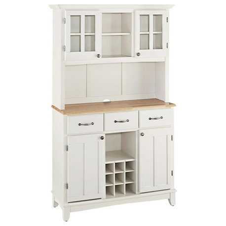 Homestyles Off White Dining Hutch with Natural Wood Top