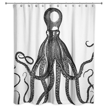 Black Vintage Octopus Shower Curtain