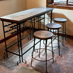 Bar Stool and Table Set With Wine Storage - Indoor Pub And Bistro Sets
