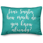 Designs Direct Creative Group - Dear Santa, Teal 14x20 Lumbar Pillow - Decorate for Christmas with this holiday-themed pillow. Digitally printed on demand, this  design displays vibrant colors. The result is a beautiful accent piece that will make you the envy of the neighborhood this winter season.