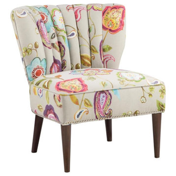 Contemporary Accent Chair, Cushioned Seat With Channeled Back, Floral Paisley