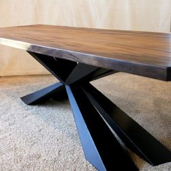Monkey Pod Table with Custom Modern Metal Base - Products