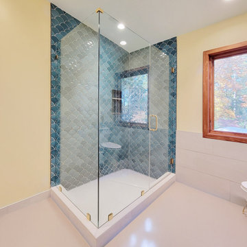 Clear Corner Shower that Highlights Gorgeous Tile
