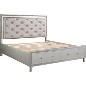 ACME Sliverfluff Faux Leather Tufted Eastern King Bed in Champagne Gray