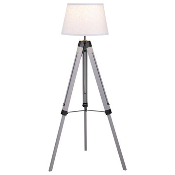 Pemberly Row Adjustable Metal Tripod Floor Lamp in Gray and White