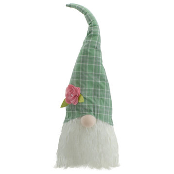 20" Green and White Plaid Spring and Easter Gnome Head Table Top Decor