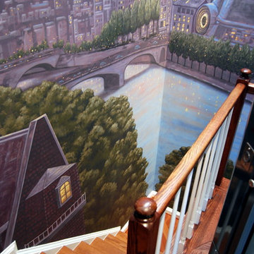 Paris Panorama 360 degree Mural hand painted throughout a 17 foot stairway