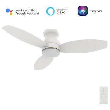 CARRO Low Profile Flush Ceiling Fan with Remote and Dim LED Light, White, 52"
