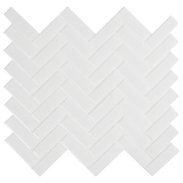 White Glossy Herringbone Porcelain Mosaic, 15 Sheets
