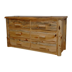 Rustic Pine Log Live Edge 6-Drawer Dresser, Clear Varnish