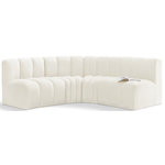 Meridian Furniture - Arc Velvet Upholstered 4-Pc. L-Shaped Modular Sectional, Cream - Give your living room or den the perfect blend of style and versatility with this Arc velvet fabric curved modular Sectional. Part of the Arc modular furniture collection, this Sectional comes upholstered in rich cream velvet fabric and features deep channel tufting that adds a touch of luxury while enhancing comfort and support. A seamless combination of form and function, this chair can be used with other Arc pieces to create a myriad of configurations in your well-curated room.
