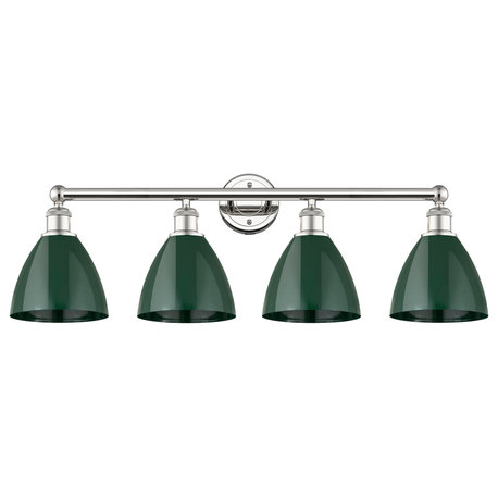 Plymouth Dome 4-Light 35" Bath Vanity Light, Polished Nickel Finish, Green Shade