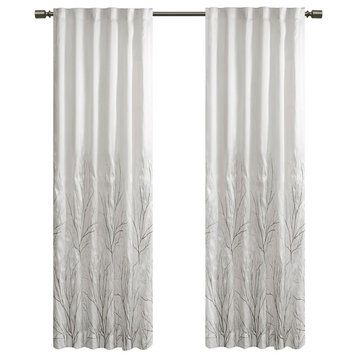 Madison Park Andora Embroidered Branches Faux Silk Window Panel, White