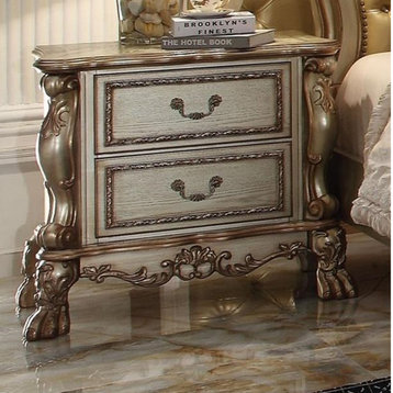 Wooden 2-Drawer Nightstand, Gold Patina